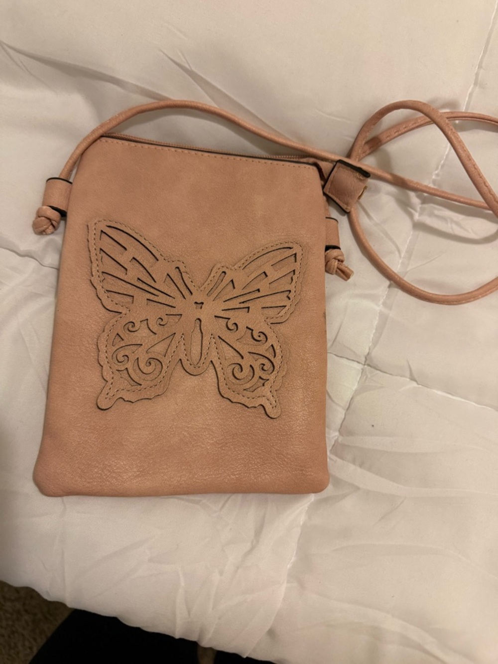Butterfly Accent Crossbody Bag in Blush Pink - Stylish Women